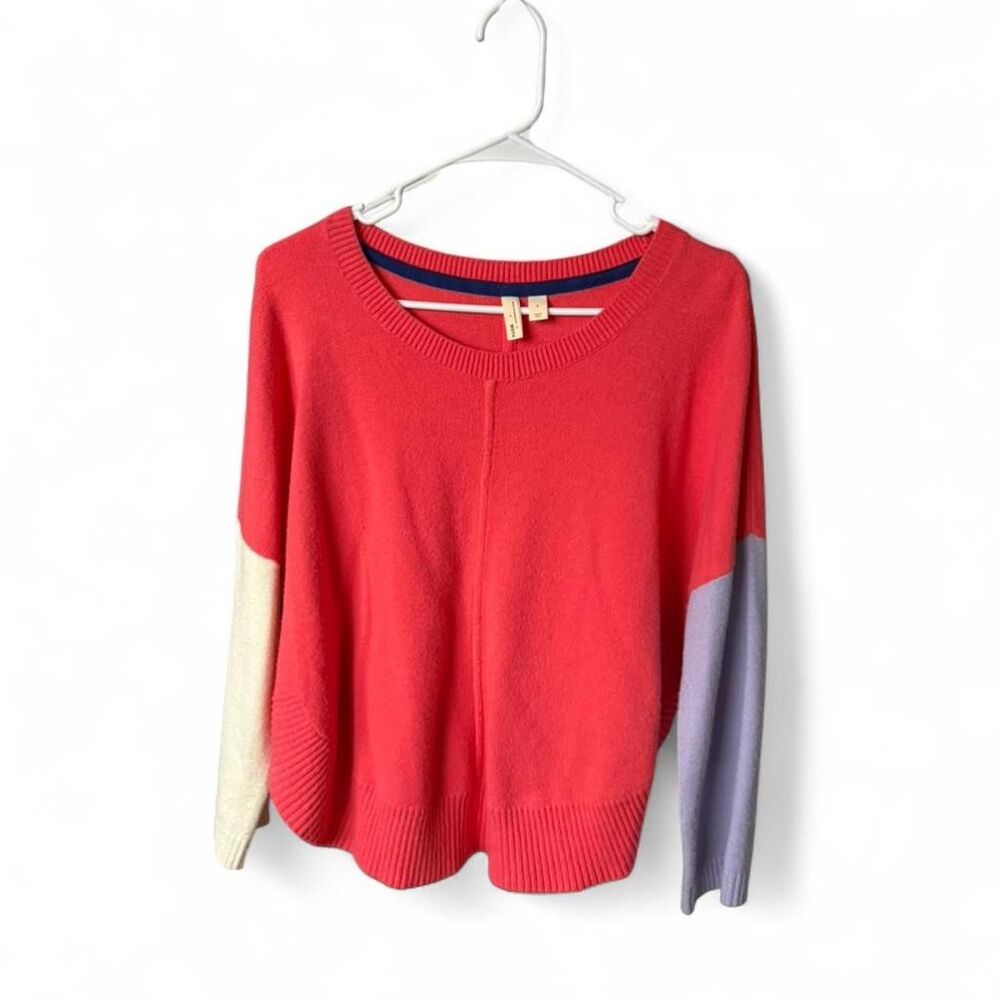 Anthropologie Moth Coral Colorblock Sweater Small Pink Lavender Cream Crewneck